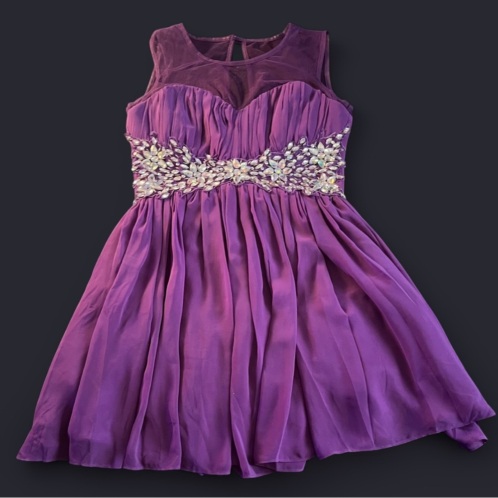 Elegant Purple Rhinestone Detailed Dress
